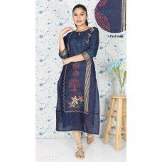 Riya Blue Cotton Block Print Straight Kurta